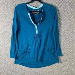 Anthropologie Little Yellow Button Womens Shirt Small Blue Henley Long Sleeves - Picture 1 of 10