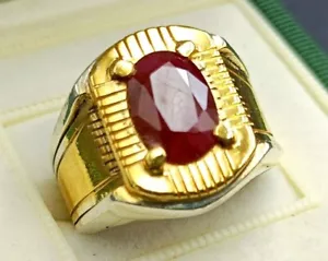 Natural Blood Red Ruby Ring Dark Red Stone Sizes 5-15 Sterling 925 Silver Yaqoot - Picture 1 of 11