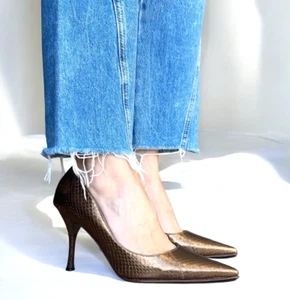 NEW DOLCE & GABBANA Metallic Brown Python Leather Pointed Toe Pumps, Size 38.5 - Picture 1 of 17