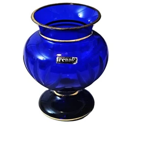 Cobalt Blue Vintage Irena Lead Crystal Engraved Vase - Picture 1 of 6