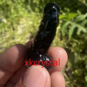 1pcs Natural Obsidian Male genitalia Quartz Crystal Carved Figurines healing 2" - Picture 1 of 8