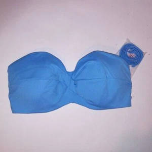 Victoria Secret Swim Bikini Top 34DD Blue Ribbed Bandeau Push Up Solid Underwire - Picture 1 of 7