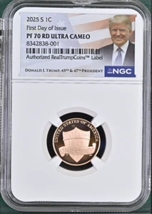 2025 S Lincoln 1C NGC PF 70 RD Ultra Cameo First Day Of Issue Trump Label - Picture 1 of 2