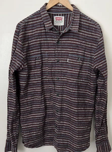 Levi Strauss Striped Blue Linen Long Sleeve Button Front Shirt Size M Medium - Picture 1 of 6