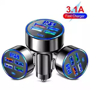 2pcs 5 Port Car Phone Fast Charger 3.1A USB A C PD Lighter For Samsung iPhone 16 - Picture 1 of 7