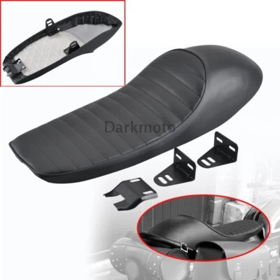 Black Motorcycle Hump Brat Seat Vintage Universal Cushion Saddle For Cafe Racer - Image 1 of 4