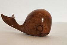 Vintage Carved Milo Wood Whale Figurine Hawaii 4.25" x 2" Souvenir Brown Shiny