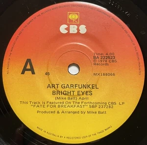 Art Garfunkel Bright Eyes Vinyl Record 7” 45 RPM BA 222523 CBS Records 1978 OG - Picture 1 of 24