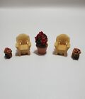 Vintage Miniature Dollhouse Furniture, Diorama, Resin Wicker Chairs, Flowers