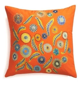 Crate & Barrel Juanita Pillow Cover 20x20 NOS Orange Embroidered Discontinued - Picture 1 of 7