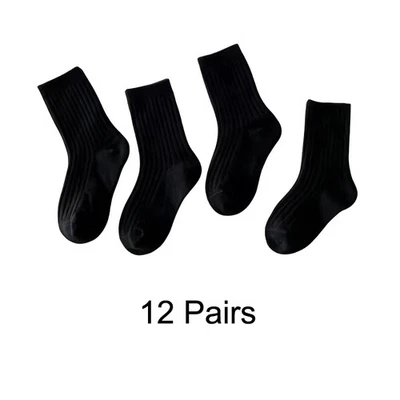 12 pares de calcetines cortos de tubo medio escolar uniforme de algodón blanco negro para niños y niñas Foto 1 de 4