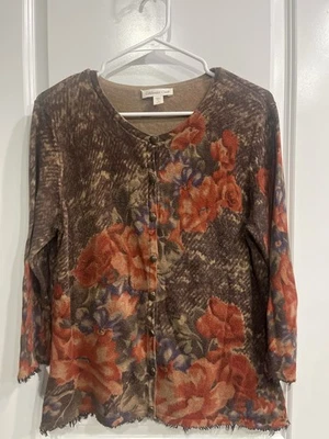 Suéter Coldwater Creek Para Mujer Grande Marrón Floral Algodón Cachemira ¡Regalo Gratis! Foto 1 de 4
