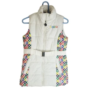 Coogi womens white rainbow logo belted puffer ski vest size Large - Picture 1 of 11