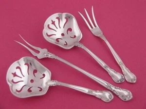 Sterling Silver GORHAM 4 Serving Pieces Bon Bon Spoons Forks CHANTILLY ~no mono - Picture 1 of 6