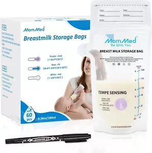 Breastmilk Storage Bags 6oz 120ct Leakproof BPA Free with Temp Sensor - Picture 1 of 8