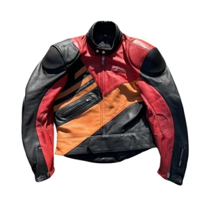 Vintage 1980s Schuh Moto Multicolor Leather Jacket Size 52 (L) - Picture 1 of 6
