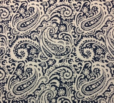 KRAVET ARTA INDIGO BLUE BEIGE PAISLEY 100% LINEN MULTIUSE FABRIC BY YARD 54"W - Image 1 of 4