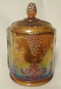 Vintage Indiana carnival Amber glass lidded container - Picture 1 of 4