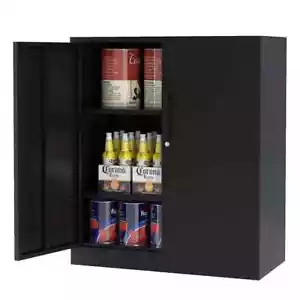Mlezan Garage Cabinet 31.5"x35.4"x15.7" Metal 2-Door Black w/ Adjustable Shelves - Picture 1 of 4
