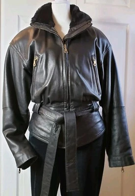 VINTAGE Tannery West Womens Black Soft Leather Jacket Belt Size M Biker Moto EUC - Image 1 of 4