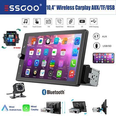 10,4" Autoradio 1 DIN Wireless Carplay Android Auto USB AUX TF FM Bluetooth +KAM - Bild 1 von 4