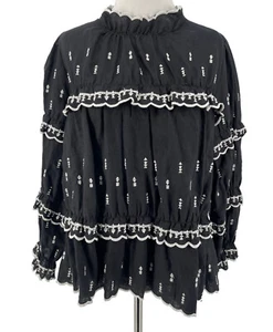 Isabel Marant Etoile Damen Bluse schwarz bestickt Leinen Langarm Größe 34 - Bild 1 von 6