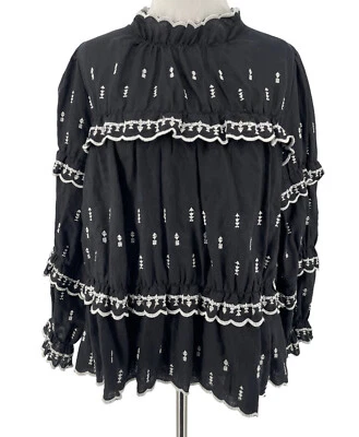 Isabel Marant Etoile Women's Black Embroidered Linen Long Sleeve Blouse Size 34 - Image 1 of 4