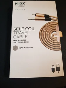 MIXX CHARGER USB To MICRO USB SELF COIL TRAVEL CHARGER GOLD UNIVERSAL 1M - Zdjęcie 1 z 3