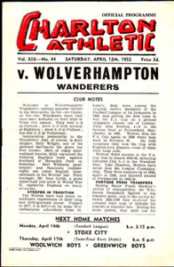 1951/52 CHARLTON ATHLETIC V WOLVERHAMPTON WANDERERS 12-04-1952 DIVISION 1 - Picture 1 of 1