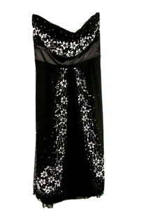 Kitty Sexy yet Classy Black Strapless Dress Size Medium satin beaded overlay - Picture 1 of 11