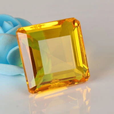 Hydrothermal Yellow Citrine 34.00 CT Square Faceted Cut Loose Gemstone @Sale - Image 1 of 3