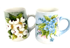 Antike Porzellan Tee Kaffee Tassen Tassen handbemalt signiert Joan Fisher 10 Oz - Bild 1 von 11