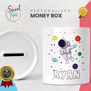 PERSONALISED SPACE THEME KIDS CHILDREN MONEY BOX - GIFT PRESENT IDEA - Picture 1 of 1