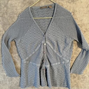 Heather B Cardigan Women's XL Button Up Cotton Lace Knit Slate Blue Boho Glam - Picture 1 of 14