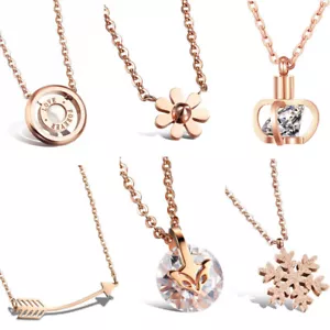 DAMEN HALSKETTE EDELSTAHL ROSE GOLD KETTE ZIRKONIA ANHÄNGER SCHMUCK GESCHENK NEU - Bild 1 von 7