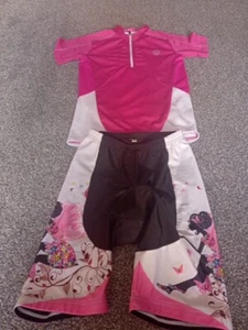 Dare 2b girls cycle top & padded cycle shorts pink black fairy butterfly medium - Picture 1 of 13