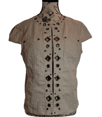 Live A Little Jacket Vest Women's Large Beige Colored Grommet Accented Jacket - Image 1 of 4