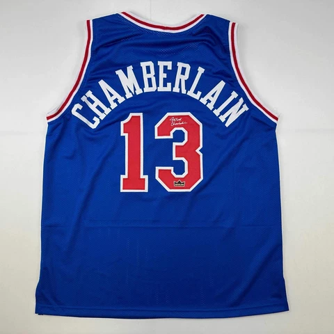 Facsimile Autographed Wilt Chamberlain Philadelphia Blue Reprint Auto Jersey XL Cover