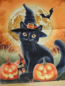 Halloween Table Runner Black Cat Printed on Burlap 70"x13" - Picture 1 of 6
