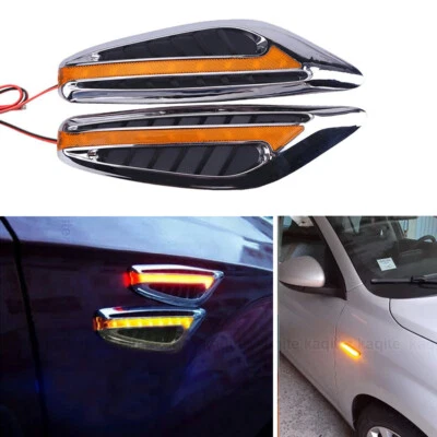 1 par de luces de dirección guardabarros lámpara lateral DC12V forma de hoja luces laterales LED para automóvil Foto 1 de 4