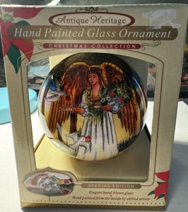 Antique Heritage Hand Painted Hand Blown Glass Christmas Ornament Angel & Doves - Picture 1 of 2