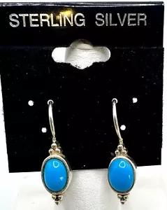Sterling Silver Turquoise Drop Earrings 1” - Picture 1 of 5