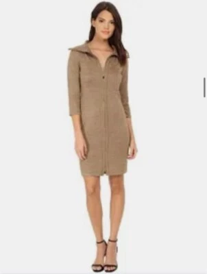 NWT Calvin Klein Gold Shimmer Long Full Zip Cardigan Turtleneck Sweater Dress 1X - Image 1 of 4