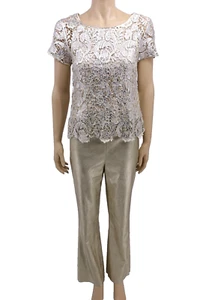 ZARA Damen Bluse Top Silber Hohl Häkelspitze Blumen Größe M 100% Baumwolle - Bild 1 von 6