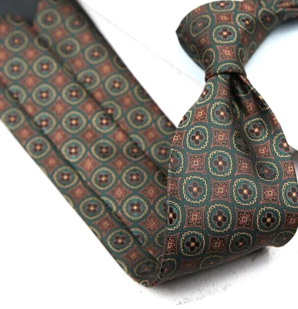 New Classic Polka Dot Green Brown JACQUARD WOVEN 100% Silk Men's Necktie Tie - Image 1 of 1
