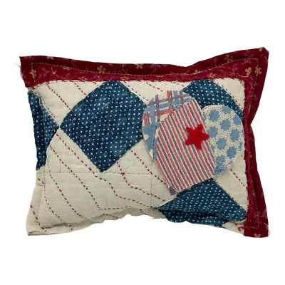 NEW Handmade Patriotic Heart & Star Pillow  Vintage Quilt  Vintage Chenille - Image 1 of 4