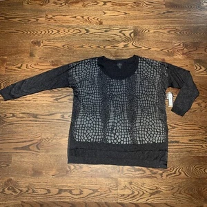 NWT New Worthington Black Gray Semi Sheer Snake Print Stretchy Sweater Size L - Picture 1 of 9