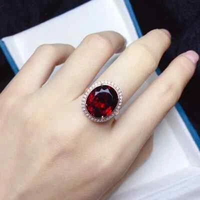 Anillo de aniversario de diamantes y granate natural corte ovalado de 6,50 quilates de oro rosa de 14 quilates talla 7 Foto 1 de 4