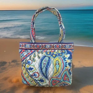 Vera Bradley Marina Paisley Blue Shoulder Bag Quilted Canvas Bohemian Hippie - Picture 1 of 10