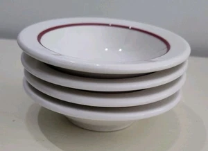 4 Homer Laughlin White Red Stripe Fruit Dessert Bowls Restaurant Diner Ware - Picture 1 of 13